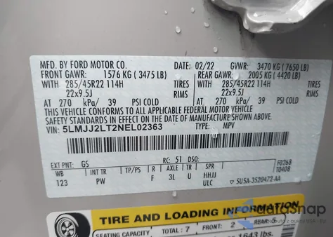 2022 Lincoln Navigator Reserve из США, поврежденный, VIN 5LMJJ2LT2NEL02363